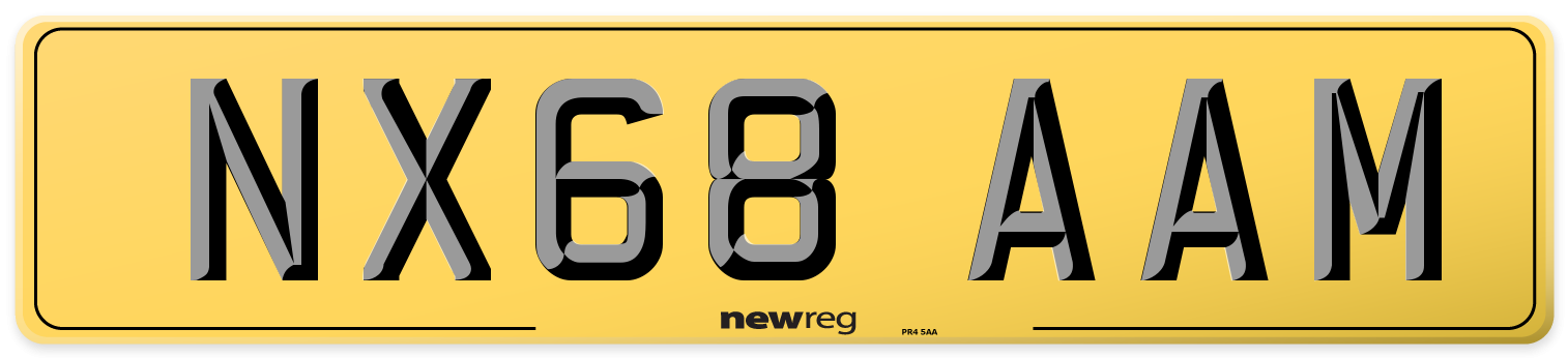 NX68 AAM Rear Number Plate