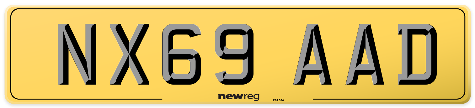 NX69 AAD Rear Number Plate