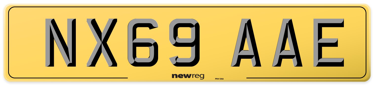 NX69 AAE Rear Number Plate