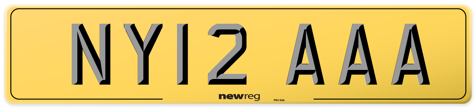 NY12 AAA Rear Number Plate