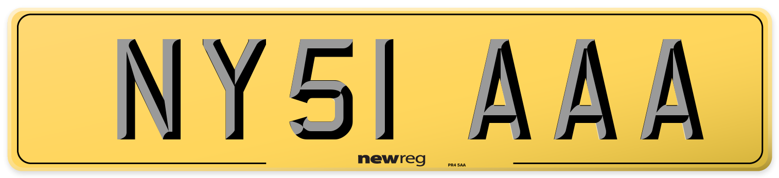 NY51 AAA Rear Number Plate