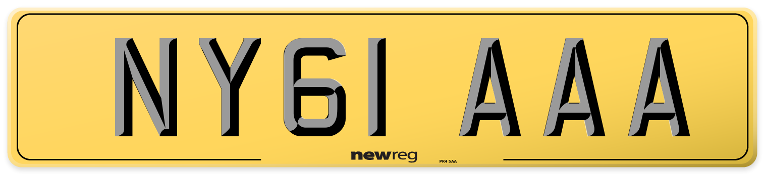 NY61 AAA Rear Number Plate