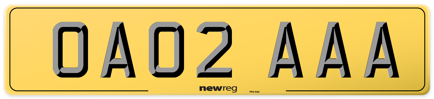 OA02 AAA Rear Number Plate
