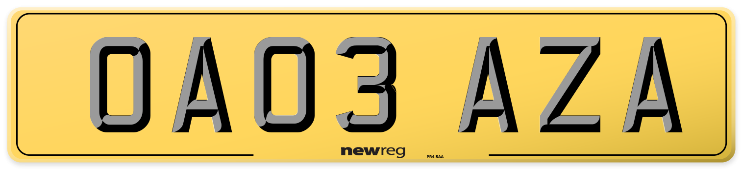 OA03 AZA Rear Number Plate