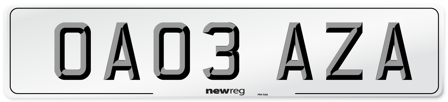 OA03 AZA Front Number Plate