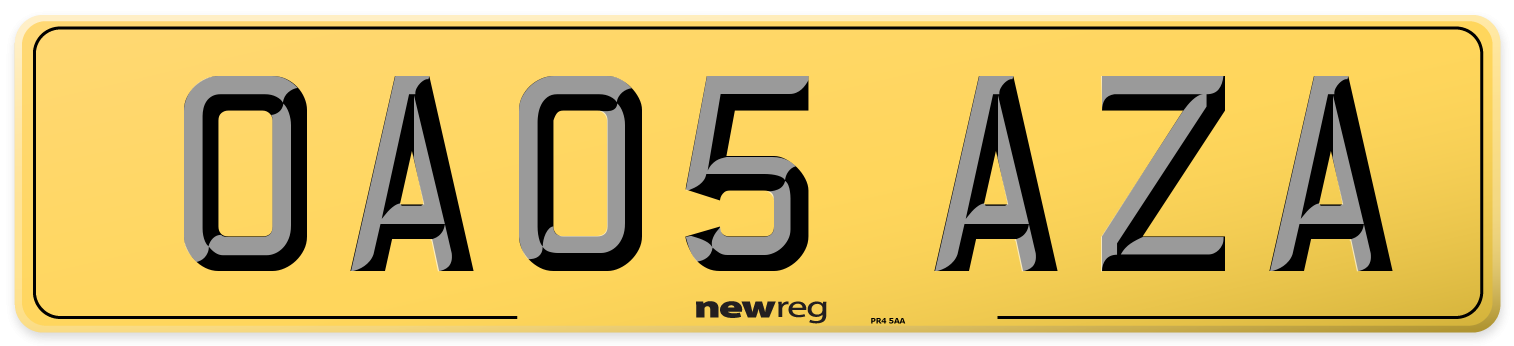 OA05 AZA Rear Number Plate