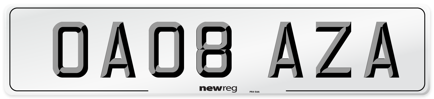 OA08 AZA Front Number Plate