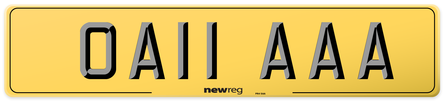 OA11 AAA Rear Number Plate