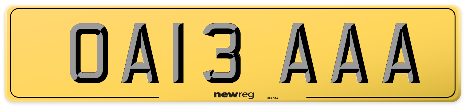 OA13 AAA Rear Number Plate