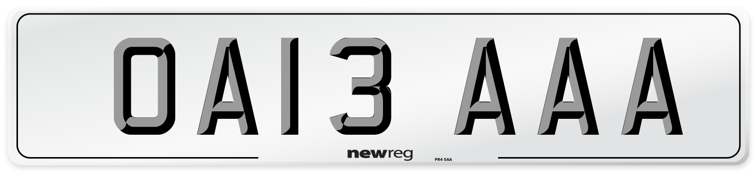 OA13 AAA Front Number Plate