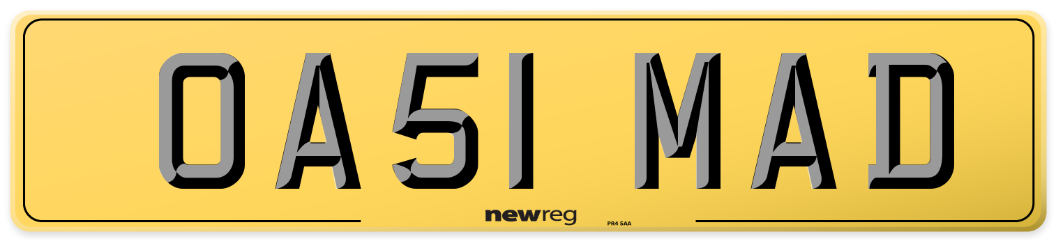 OA51 MAD Rear Number Plate