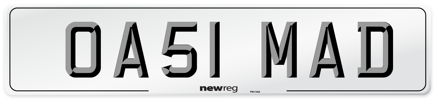 OA51 MAD Front Number Plate