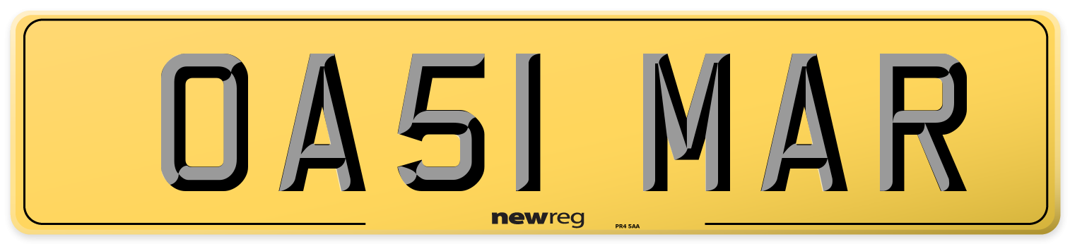 OA51 MAR Rear Number Plate