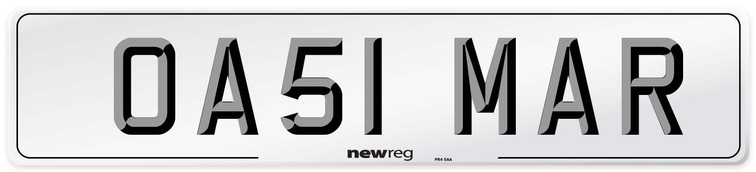 OA51 MAR Front Number Plate