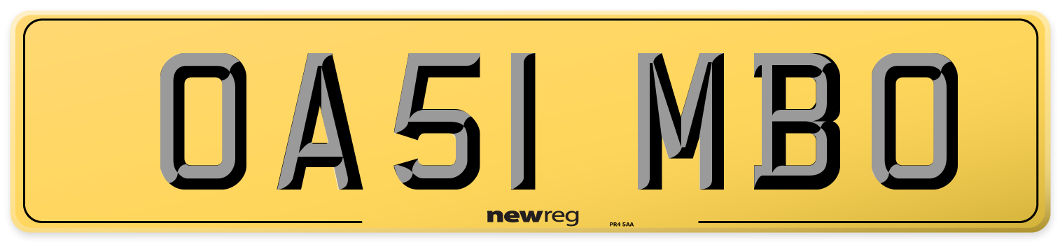 OA51 MBO Rear Number Plate