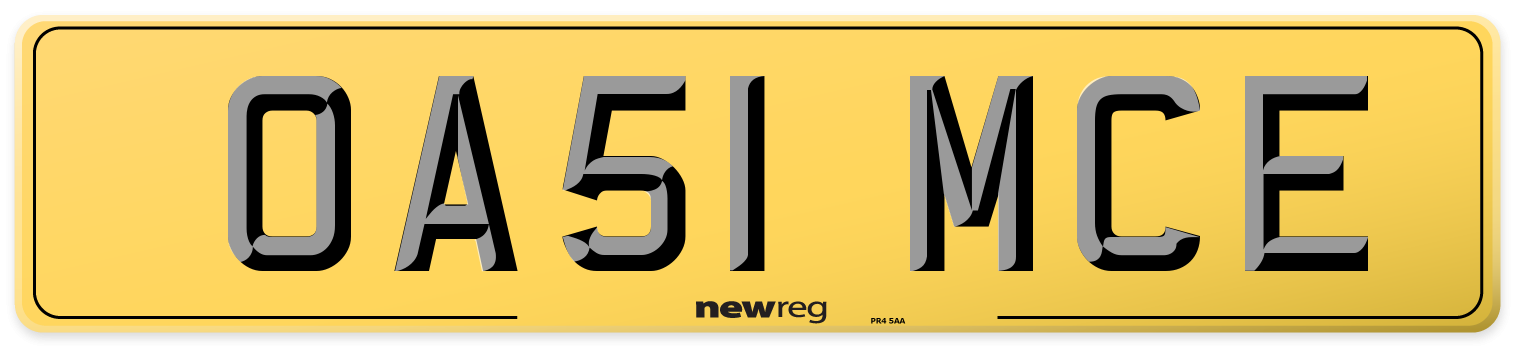 OA51 MCE Rear Number Plate