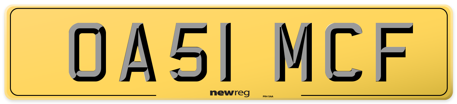 OA51 MCF Rear Number Plate