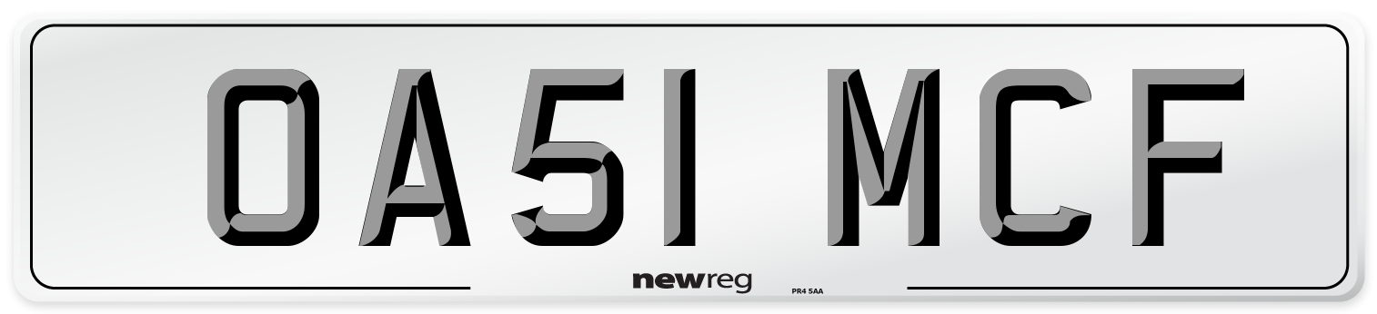 OA51 MCF Front Number Plate