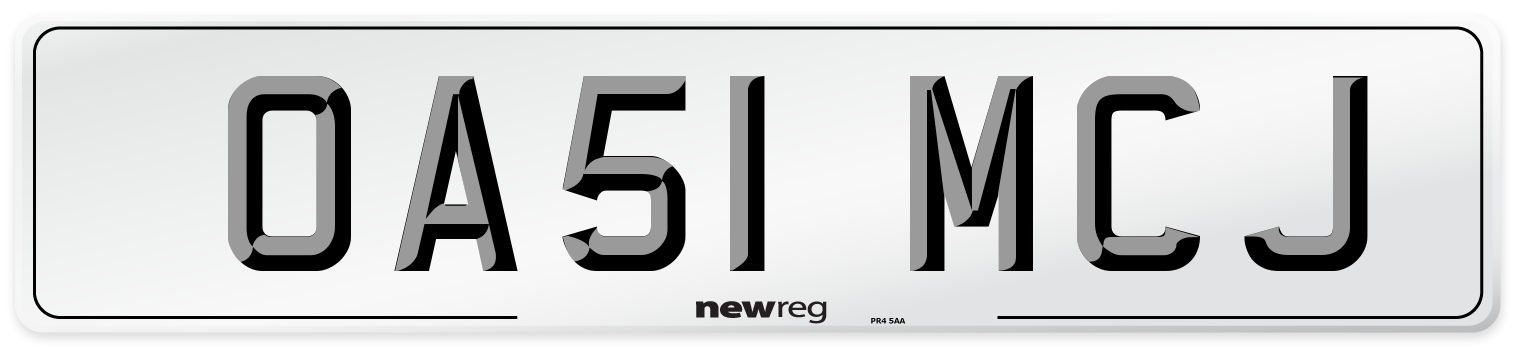 OA51 MCJ Front Number Plate