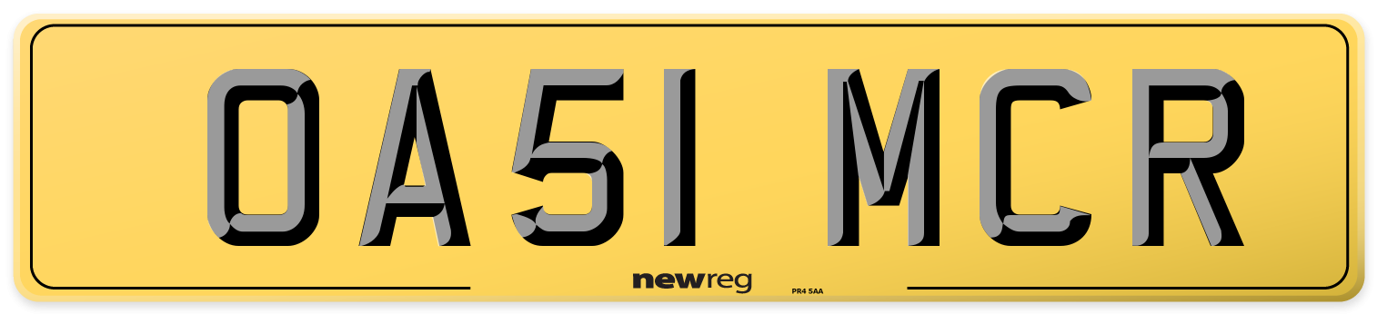 OA51 MCR Rear Number Plate