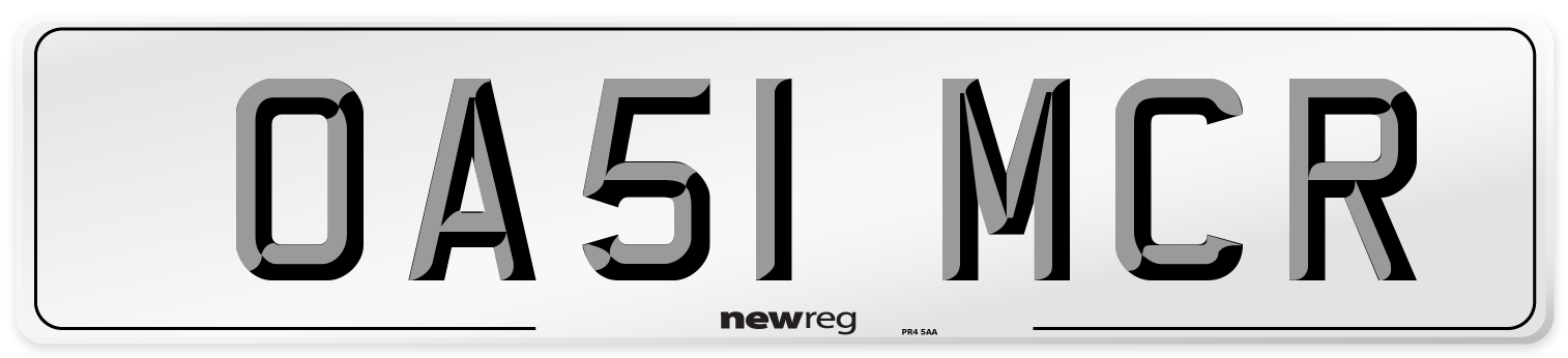 OA51 MCR Front Number Plate