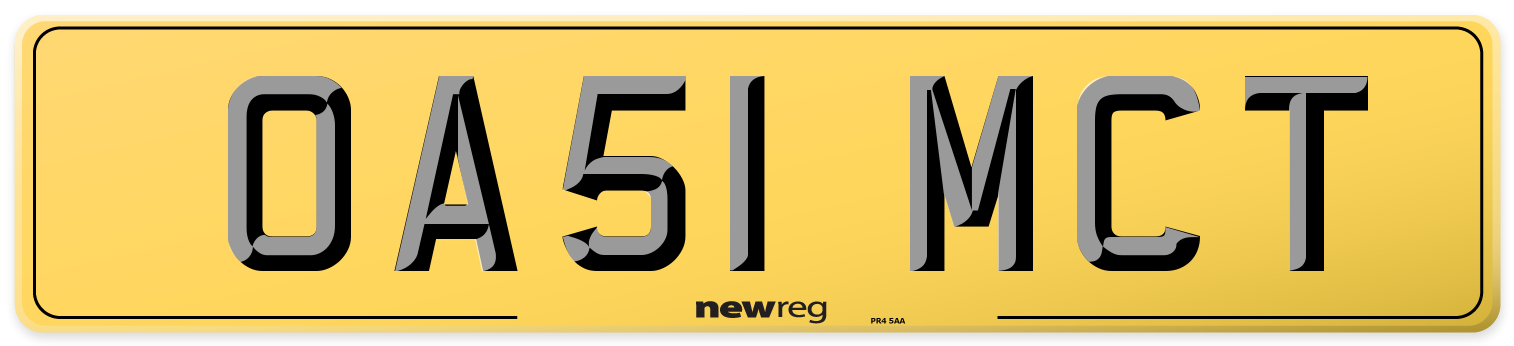 OA51 MCT Rear Number Plate