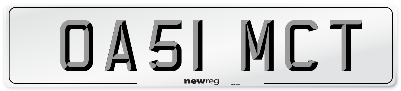OA51 MCT Front Number Plate