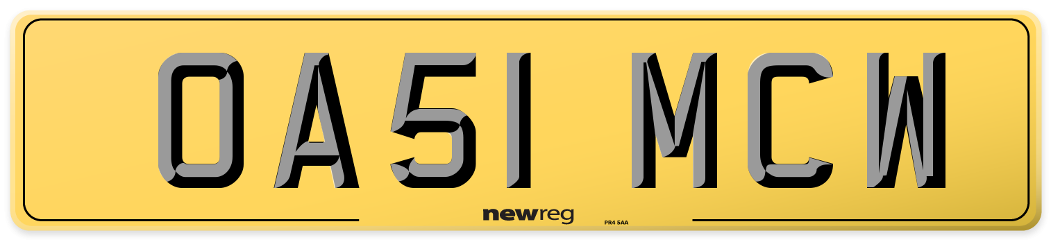 OA51 MCW Rear Number Plate