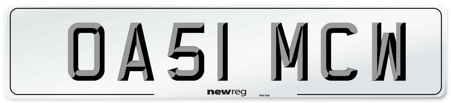 OA51 MCW Front Number Plate