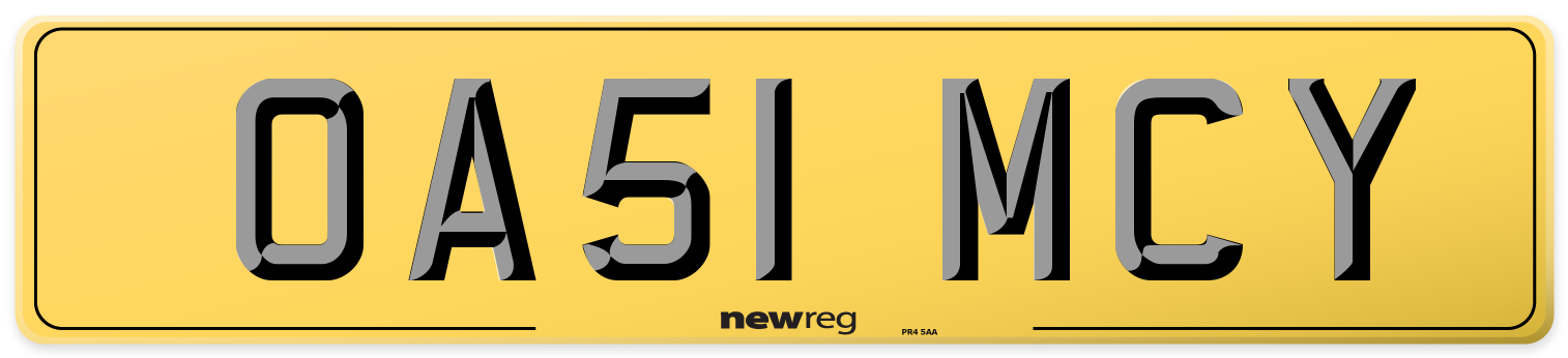 OA51 MCY Rear Number Plate