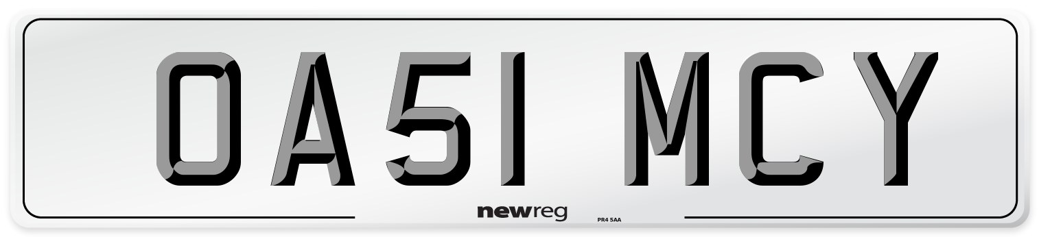 OA51 MCY Front Number Plate