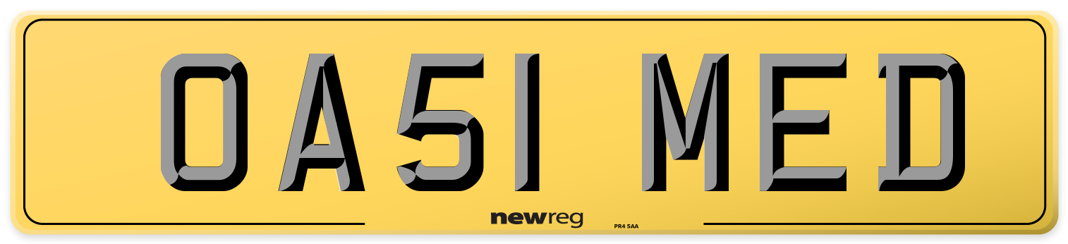 OA51 MED Rear Number Plate