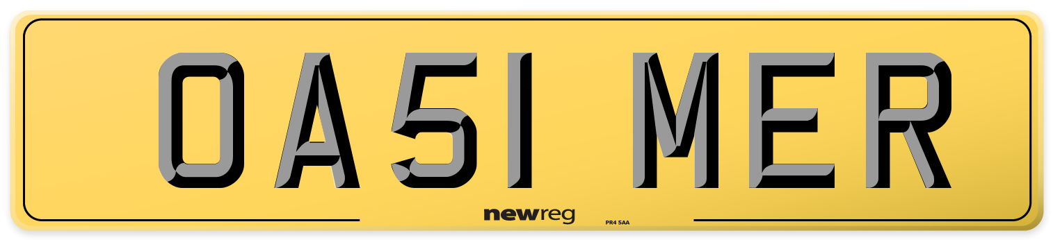 OA51 MER Rear Number Plate