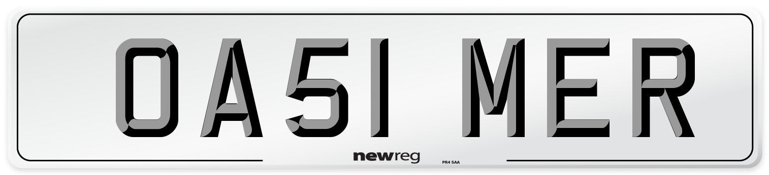 OA51 MER Front Number Plate