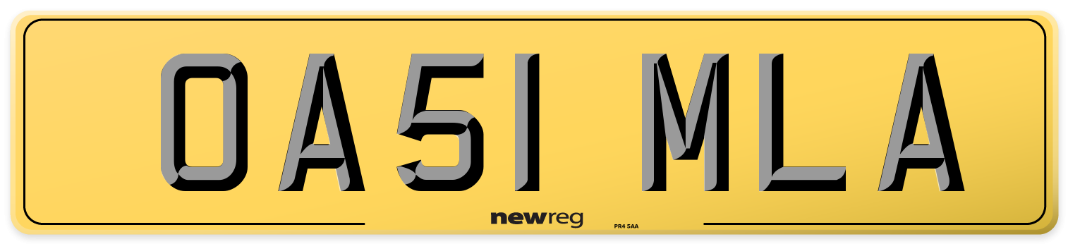 OA51 MLA Rear Number Plate