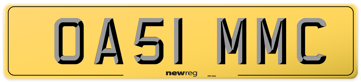 OA51 MMC Rear Number Plate
