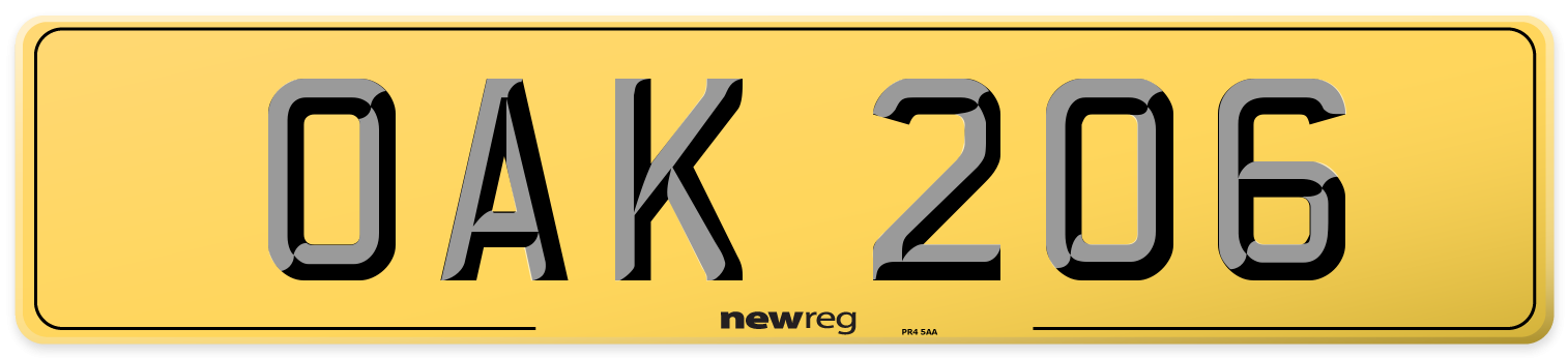 OAK 206 Rear Number Plate