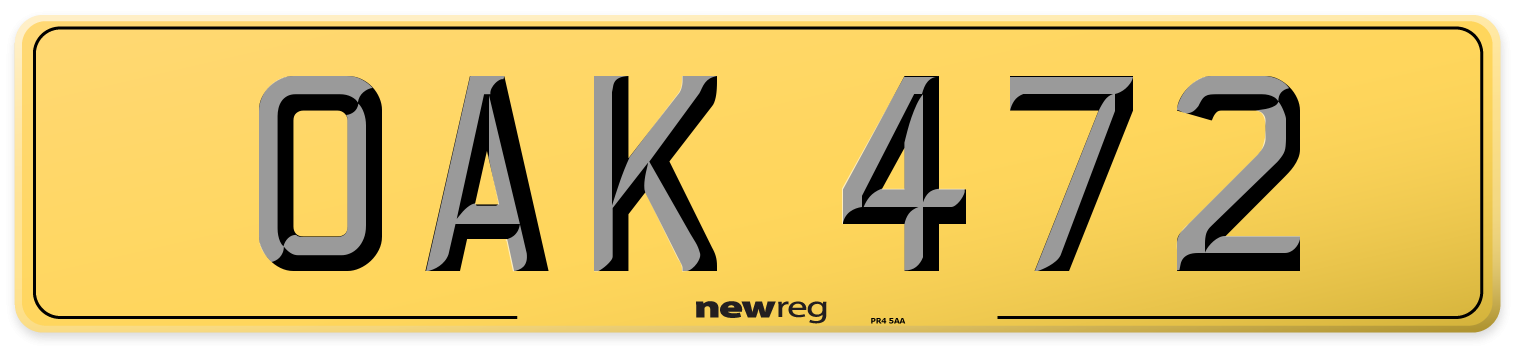 OAK 472 Rear Number Plate