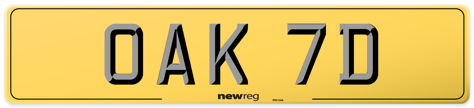 OAK 7D Rear Number Plate