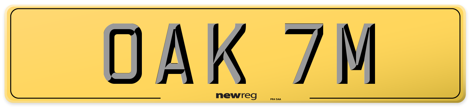 OAK 7M Rear Number Plate