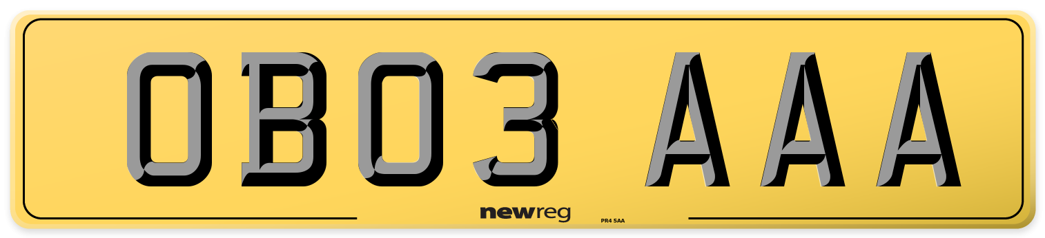 OB03 AAA Rear Number Plate