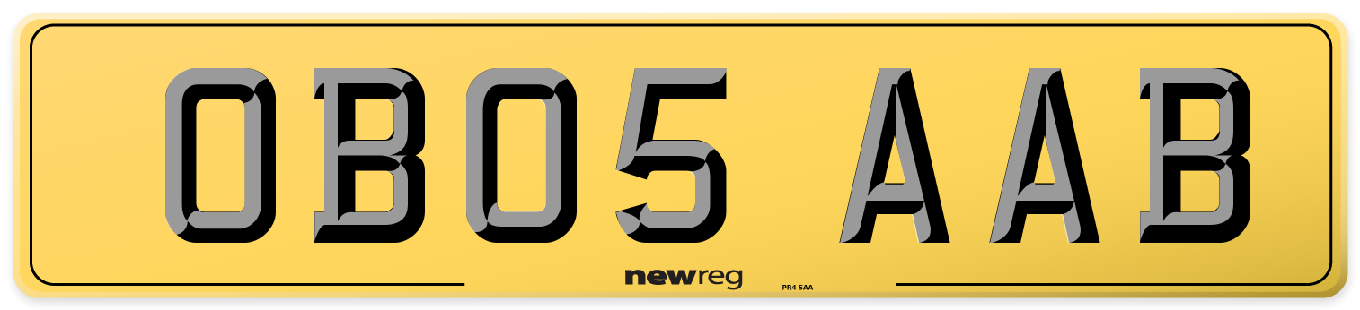 OB05 AAB Rear Number Plate
