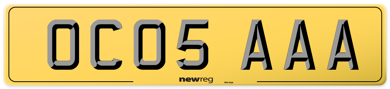 OC05 AAA Rear Number Plate