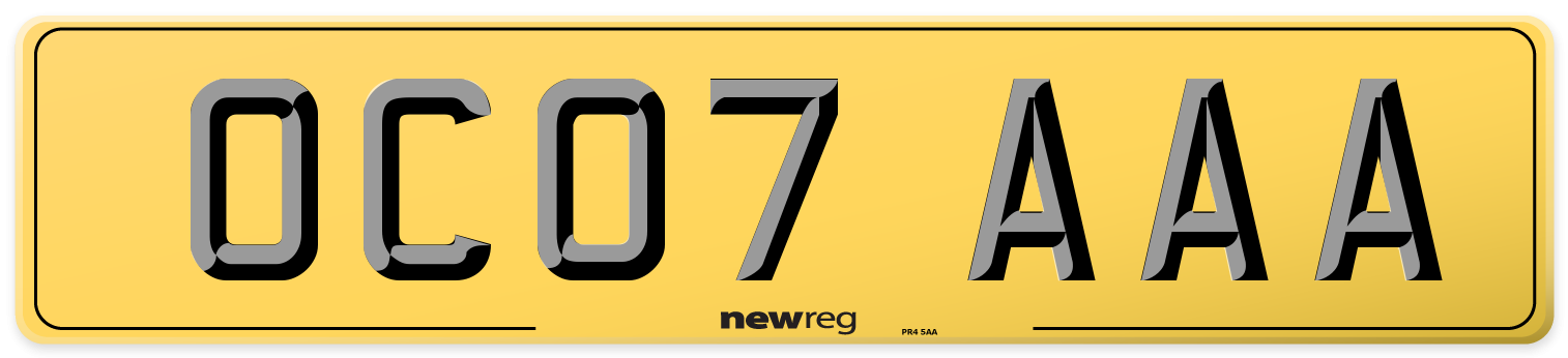 OC07 AAA Rear Number Plate