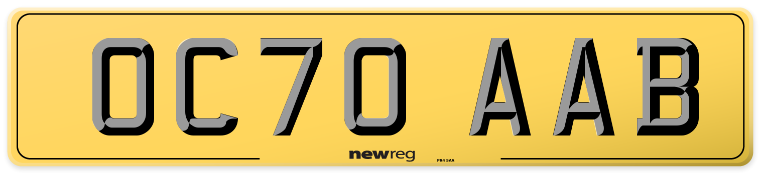 OC70 AAB Rear Number Plate