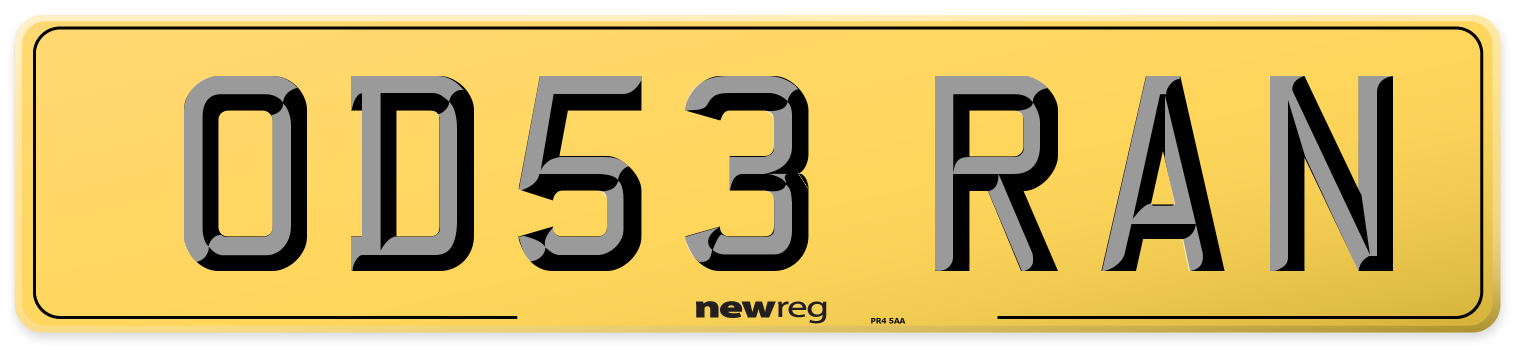 OD53 RAN Rear Number Plate