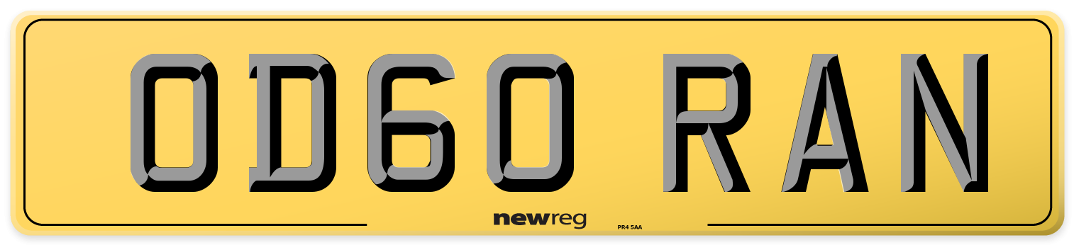 OD60 RAN Rear Number Plate