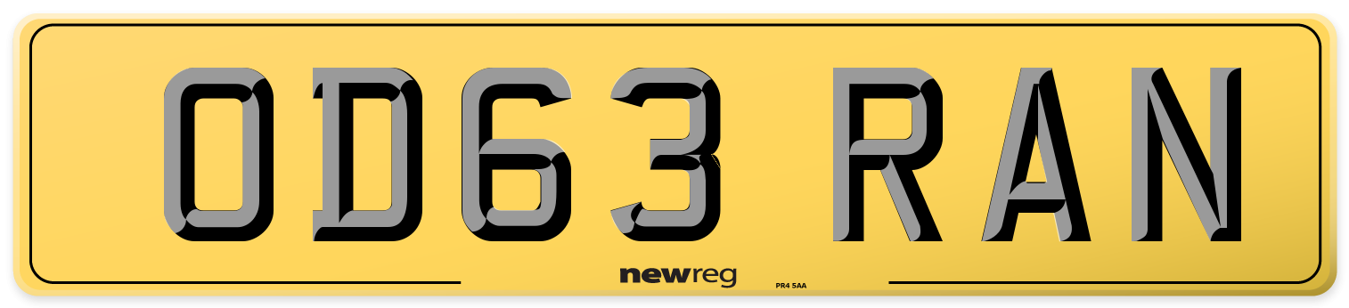 OD63 RAN Rear Number Plate