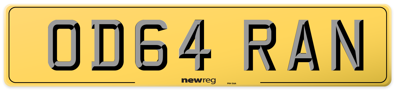 OD64 RAN Rear Number Plate