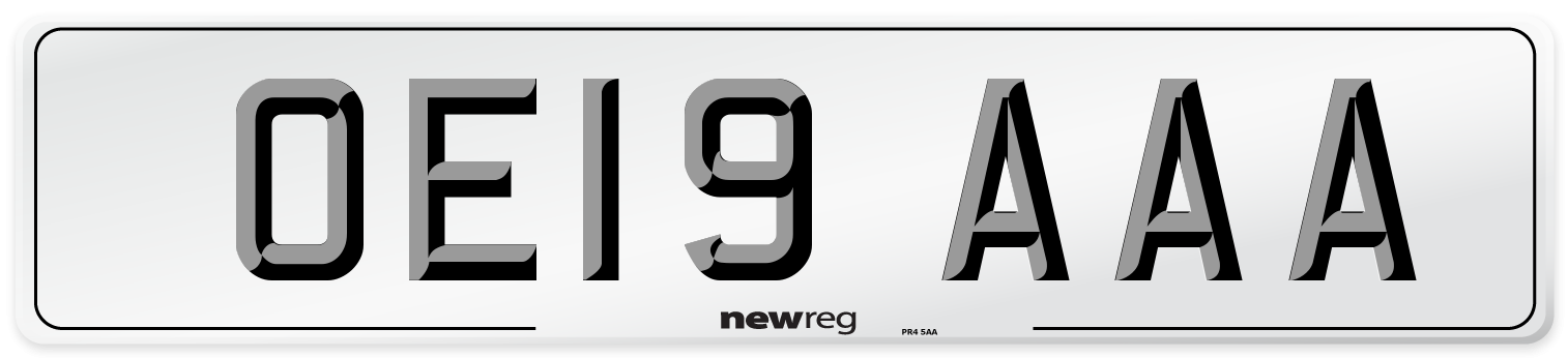 OE19 AAA Front Number Plate